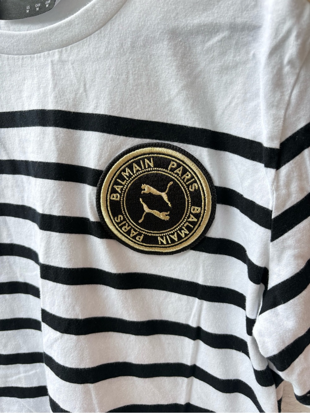 Balmain x Puma Striped Oversized Distressed Holes Tee Shirt White Black rare - Picture 3 of 10